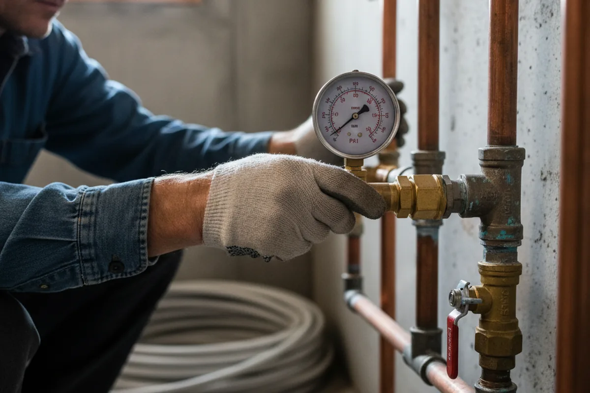 Pressure testing a repaired line during Water Line Repair in Hinkle